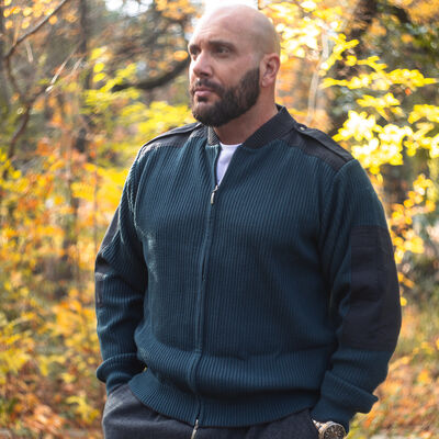 Dutch Commando Wool Sweater Emerald Blue Full Zip